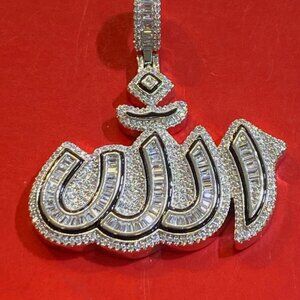 925 STERLING SILVER ICY BLING CZ SILVER MUSLIM ALLAH PENDANT